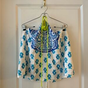 Lilly Pulitzer Halter Top Womens Silk Selin To the Sea Ikat Blue Tassle